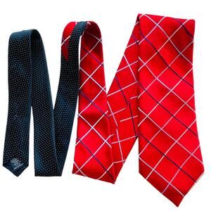 Tommy Hilfiger Black Gray Red Windowpane Plaid Classic Traditional Silk Mens Tie